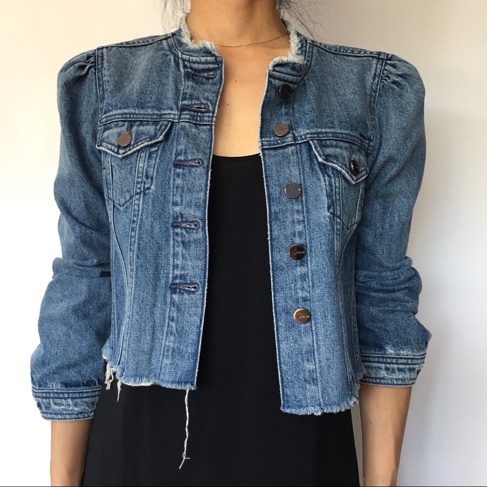 NEW Joe’s puffed shoulder feminine lady like collarless denim jacket: S